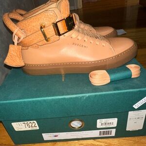 Buscemi Camel Leather High-Tops with Gold Buckle